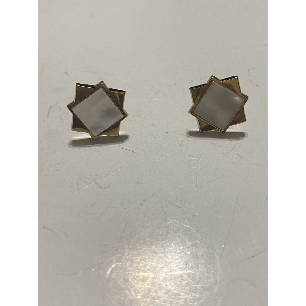 Vintage Cufflinks Mother Of Pearl 1/2 In  Square Star Gold Tone Men's Jewelry